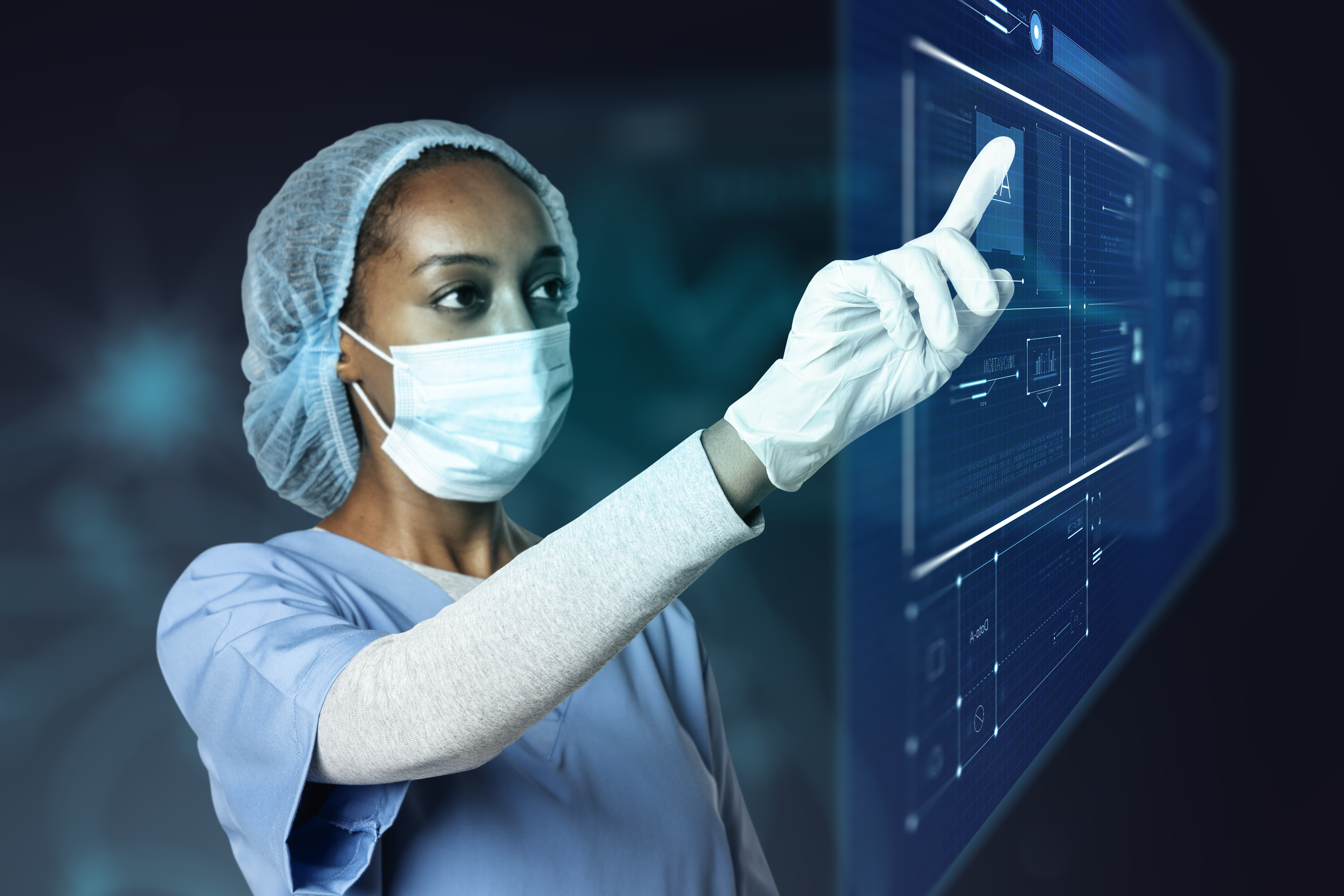 Healthcare technology team collaborating in a modern lab