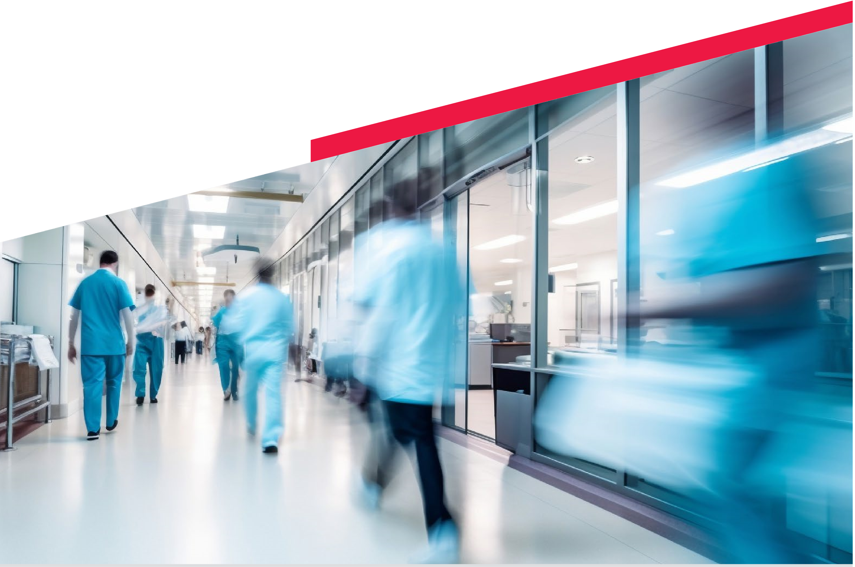Healthcare corridor with staff in motion